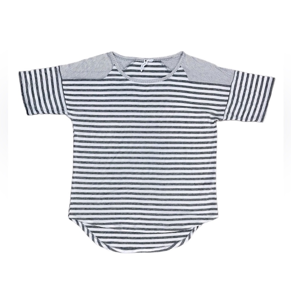 Cable & Gauge Striped Elbow Sleeve T Shirt Large Gray White